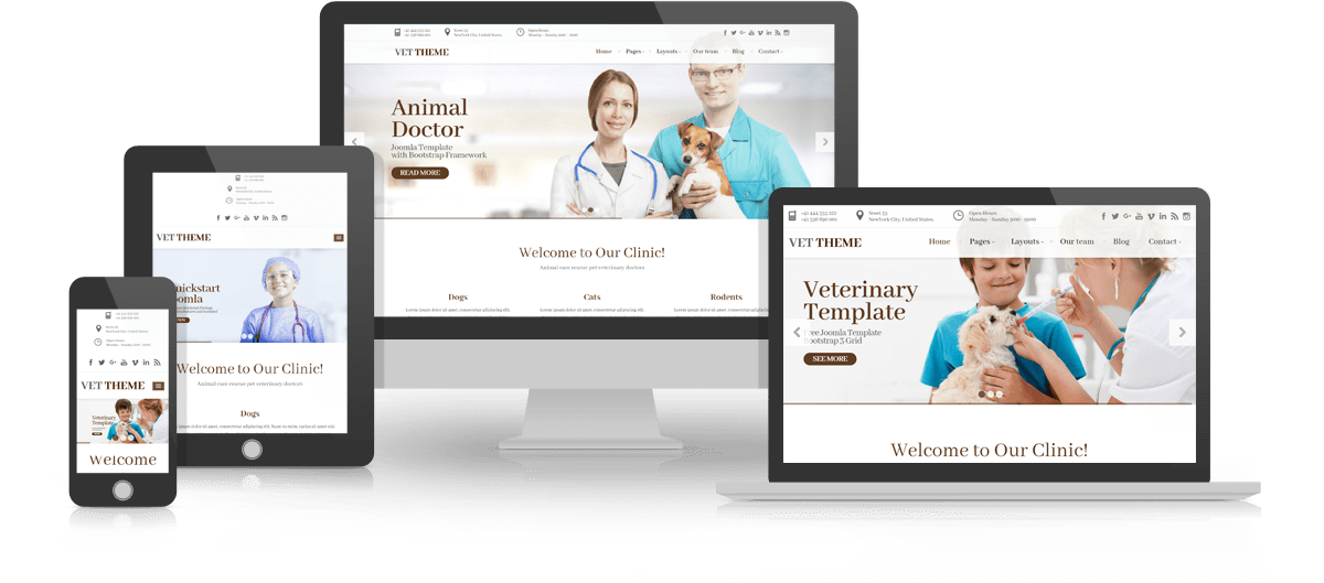 Vet Theme PetDoctor Animal Veterinary Clinic Website Joomla 3 Free Template Quickstart Showcase Mockup